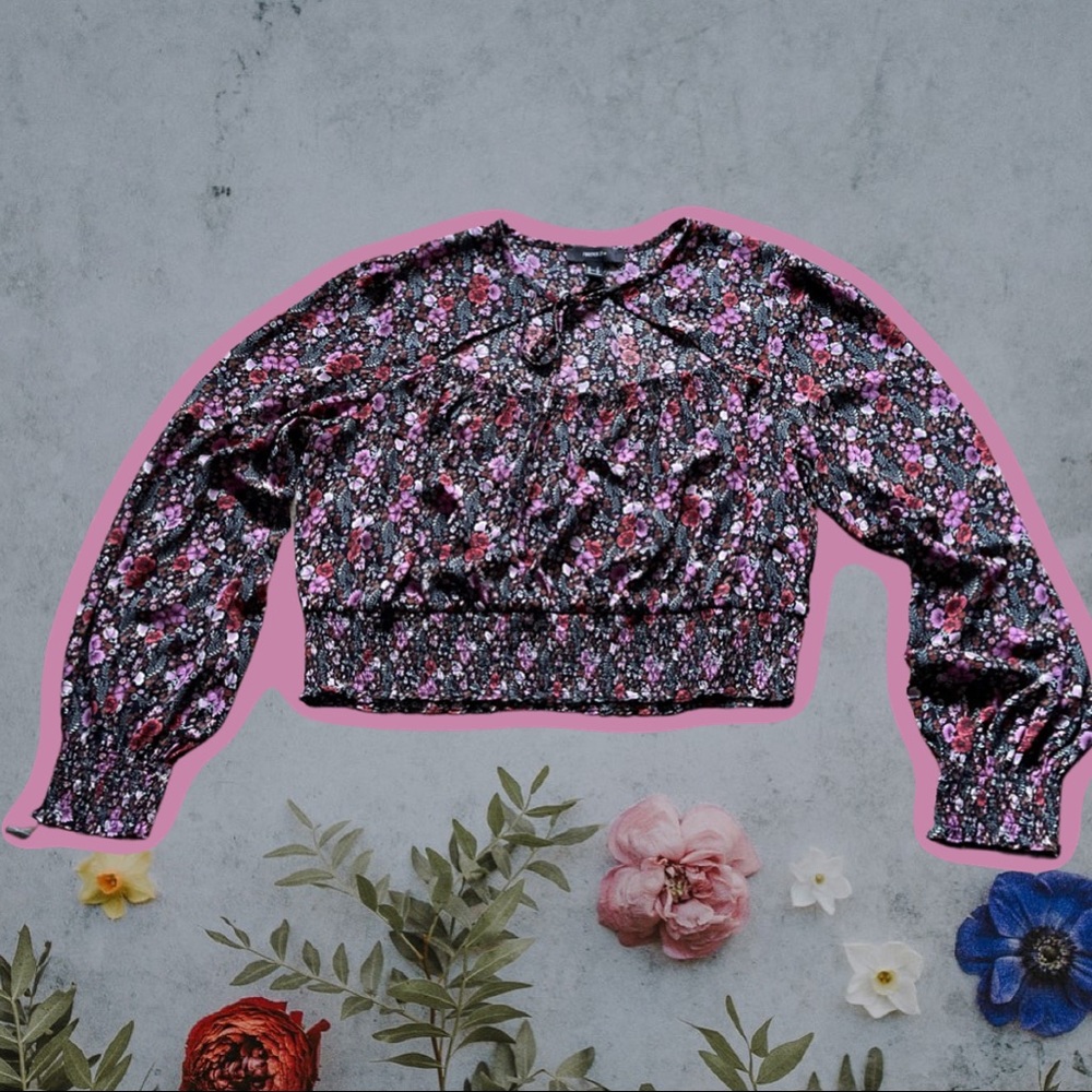 Forever 21 Womens Plus 2X Black Multicolor Floral Blouse Top Polyester.